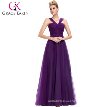 Grace Karin elegantes últimos vestidos de fiesta diseños sin mangas de color púrpura largo vestido de noche Tulle vestido de baile de fin de curso GK000064-1